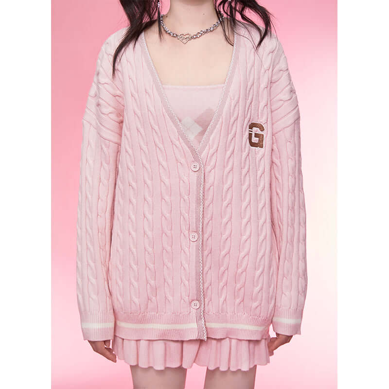Diamond Vest Spaghetti Straps Knitted Cardigan Coat Three-piece Set- Brand Kiosk Store