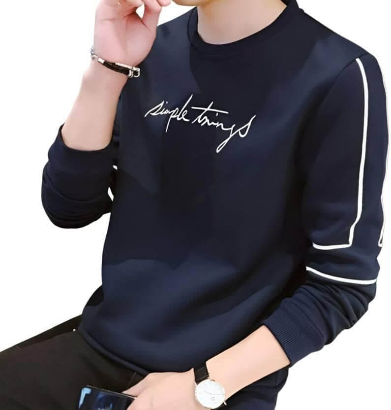Men's Typography Round Neck Pure Cotton Navy Blue T-Shirt- Brand Kiosk Store