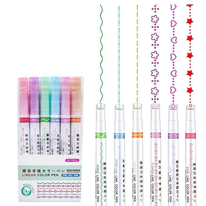 Stamp Pen Liner Pen Roller Type 6 Design and Pack of 6 Color 6- Brand Kiosk Store