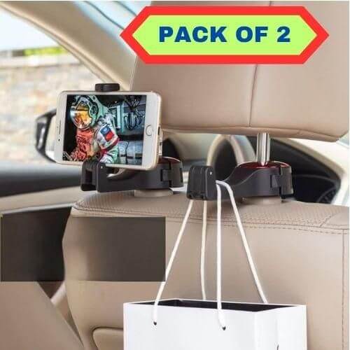 Car Seat Back Hooks & Phone Holder 2-in-1 (Pack of 2)