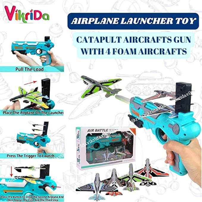 Airplane Launcher Toy Catapult Aircrafts Gun with 4 Foam Planes- Brand Kiosk Store
