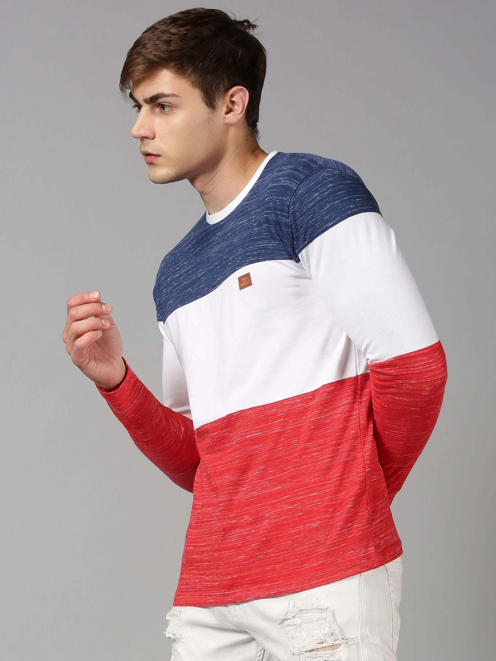 UrGear Cotton Color Block Full Sleeves Round Neck Mens T-Shirt- Brand Kiosk Store