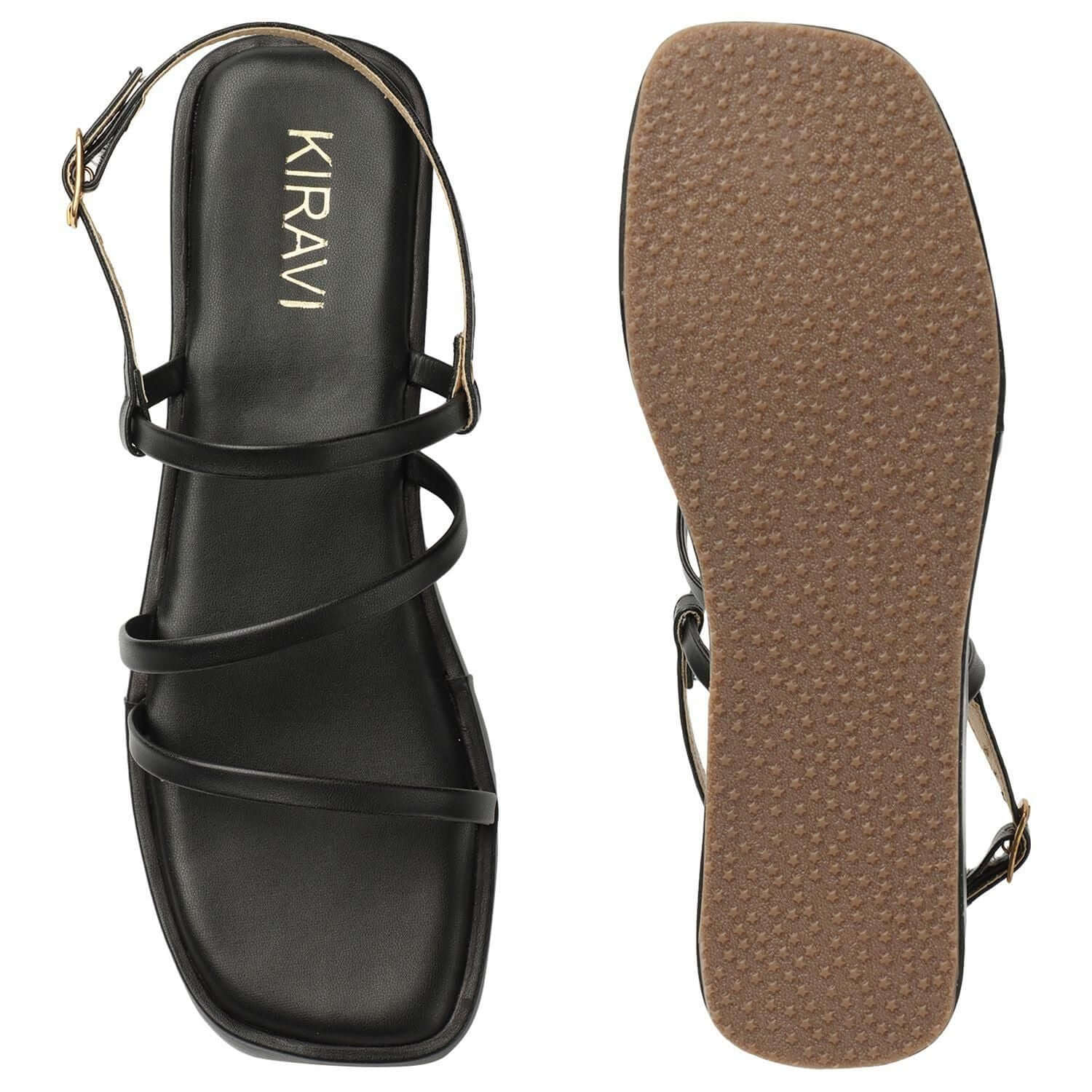 Kiravi Multi Strap Black Wedges- Brand Kiosk Store