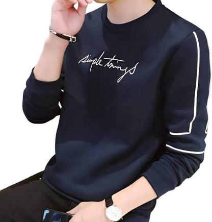 Men's Typography Round Neck Pure Cotton Navy Blue T-Shirt- Brand Kiosk Store