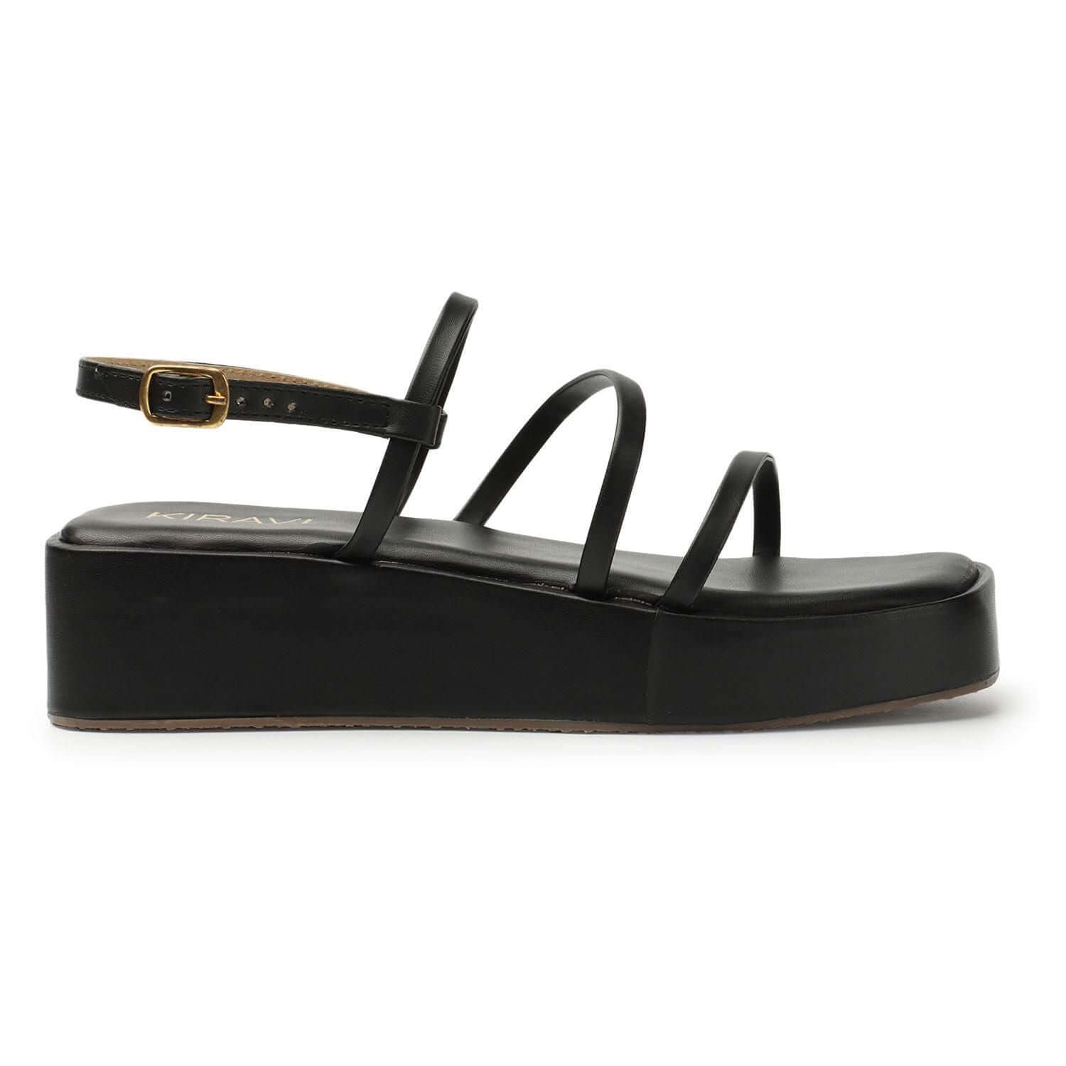 Kiravi Multi Strap Black Wedges- Brand Kiosk Store