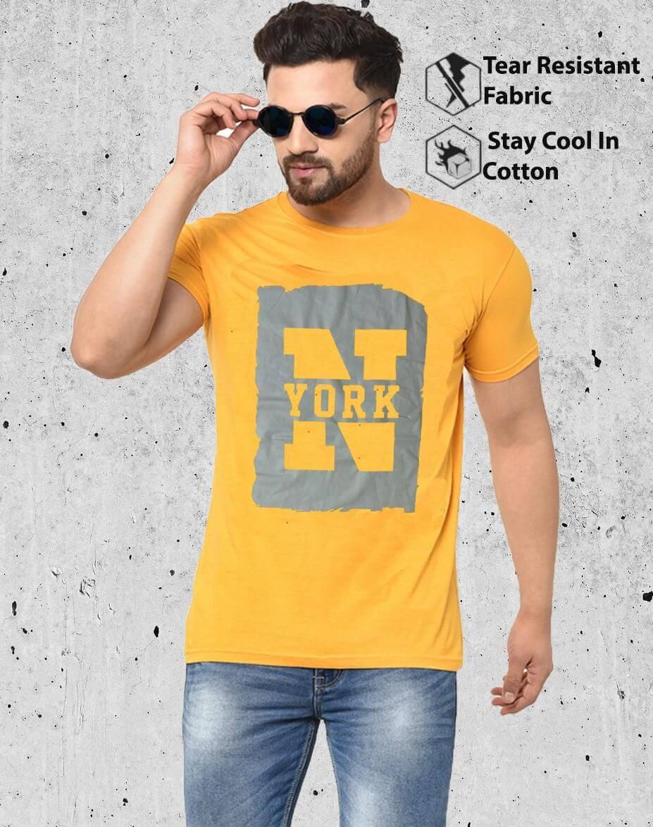 Cotton Blend Printed Half Sleeves Mens Round Neck T-Shirt- Brand Kiosk Store