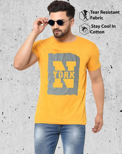 Cotton Blend Printed Half Sleeves Mens Round Neck T-Shirt- Brand Kiosk Store