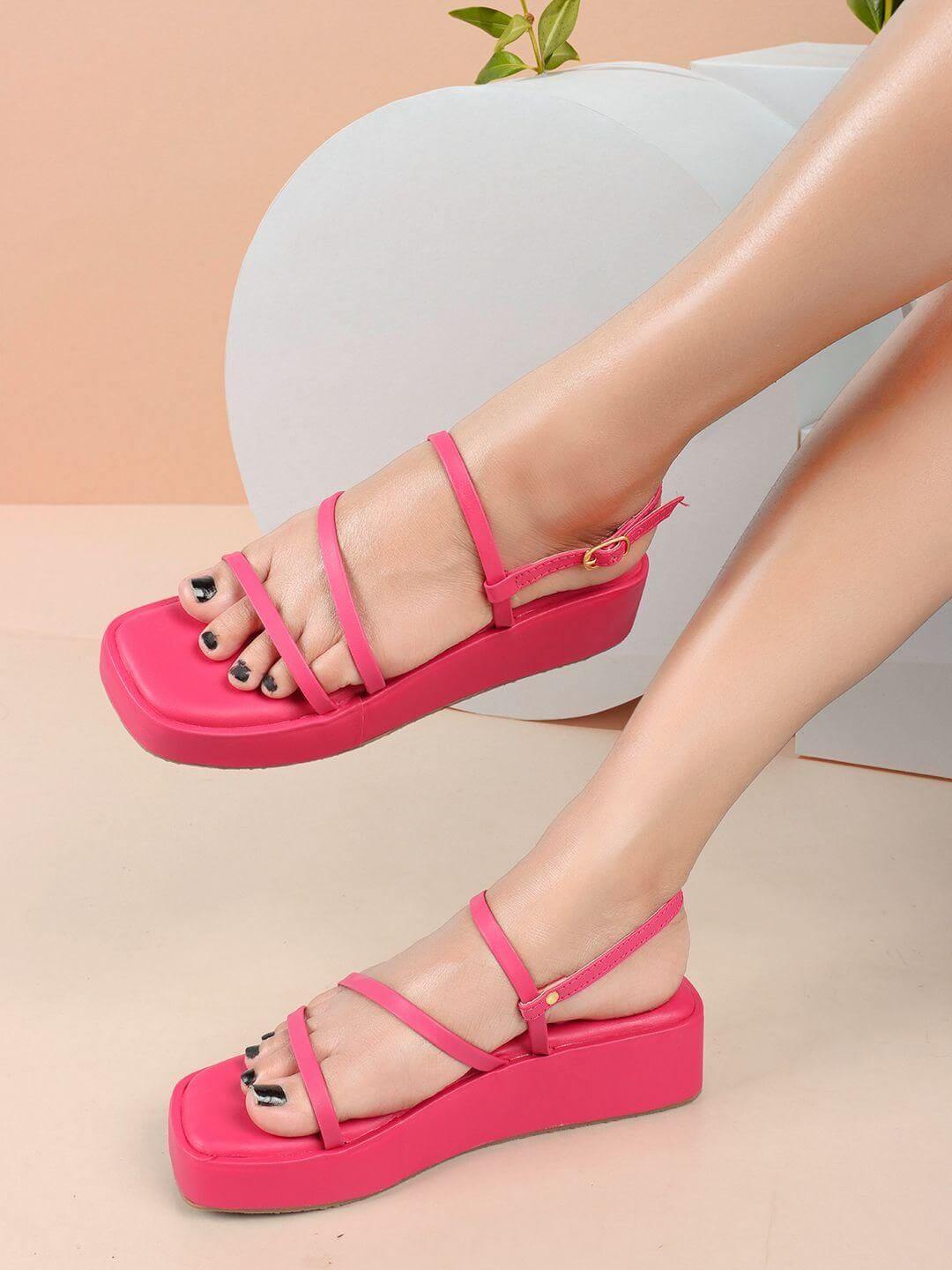 Kiravi Multi Strap Pink Wedges- Brand Kiosk Store