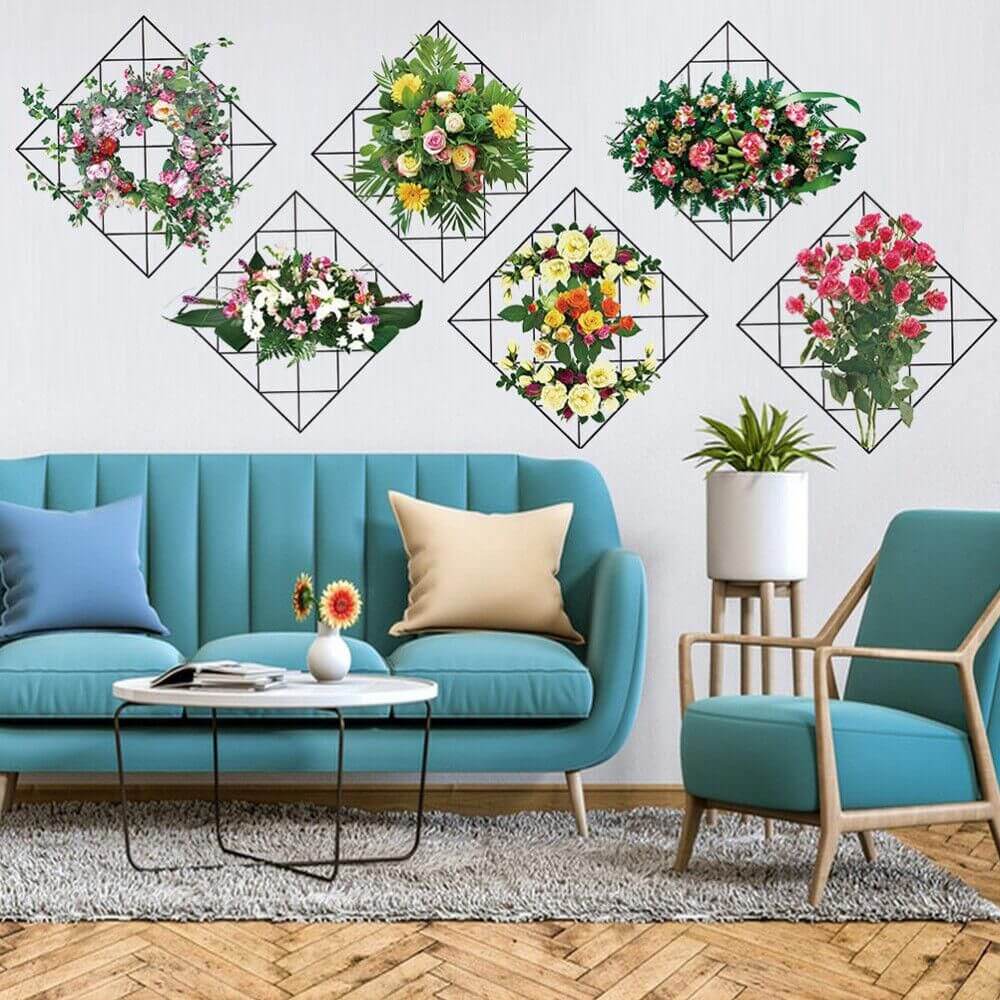 Home Wall Art Grid Flower Pattern Sticker Office Decals The Flowers- Brand Kiosk Store