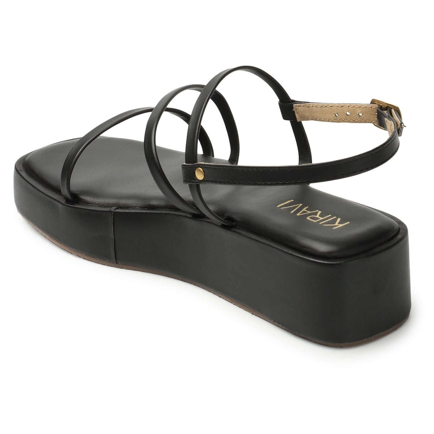 Kiravi Multi Strap Black Wedges- Brand Kiosk Store