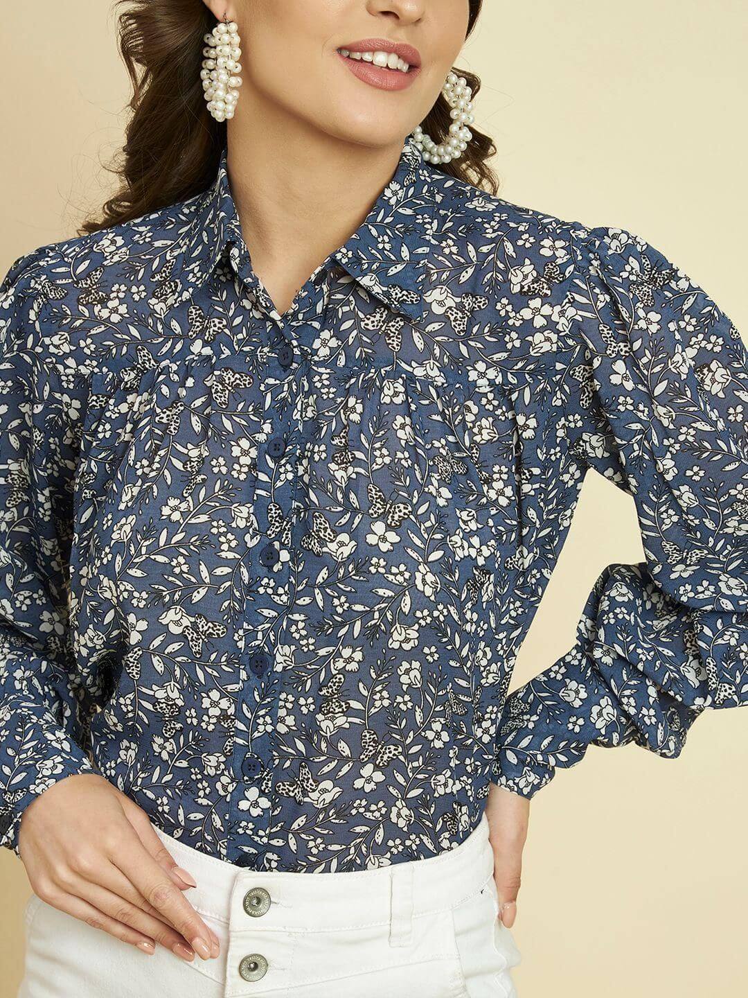 TRRENDARREST Blue Floral Printed Shirt- Brand Kiosk Store