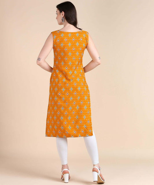 Women's Sleeveless Boat Neck Solid Casual Fancy Long Kurtis- Brand Kiosk Store
