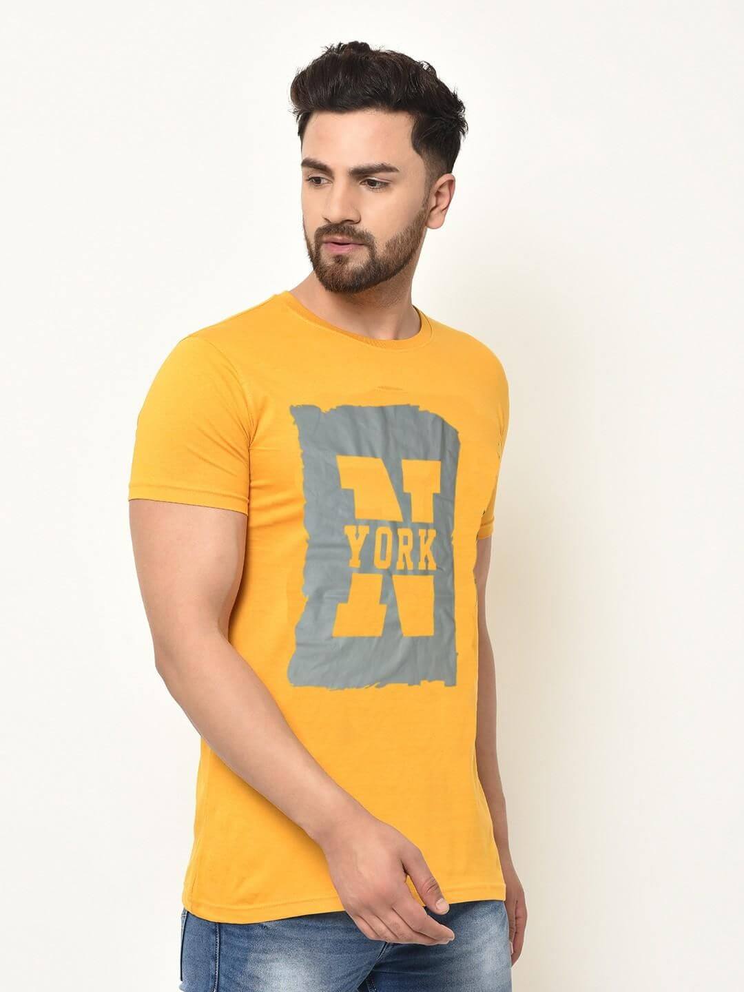 Cotton Blend Printed Half Sleeves Mens Round Neck T-Shirt- Brand Kiosk Store
