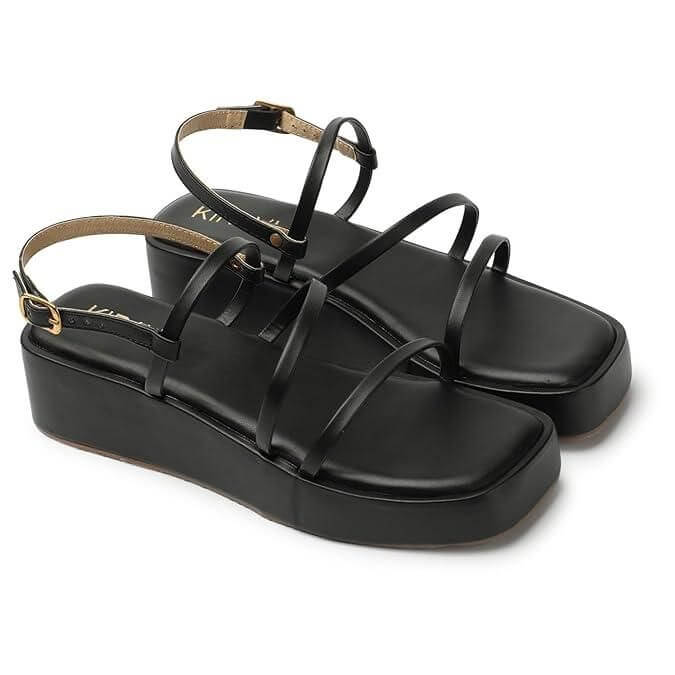 Kiravi Multi Strap Black Wedges- Brand Kiosk Store
