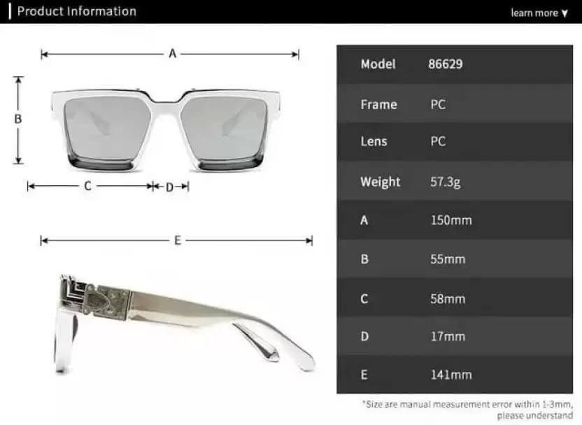 UV Protection Rectangular, Over-sized Sunglasses (60) (For Men & Women, Black, Clear)- Brand Kiosk Store