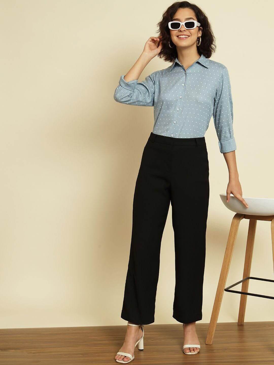 TRENDARREST Blue Polkadot Rayon Shirt- Brand Kiosk Store