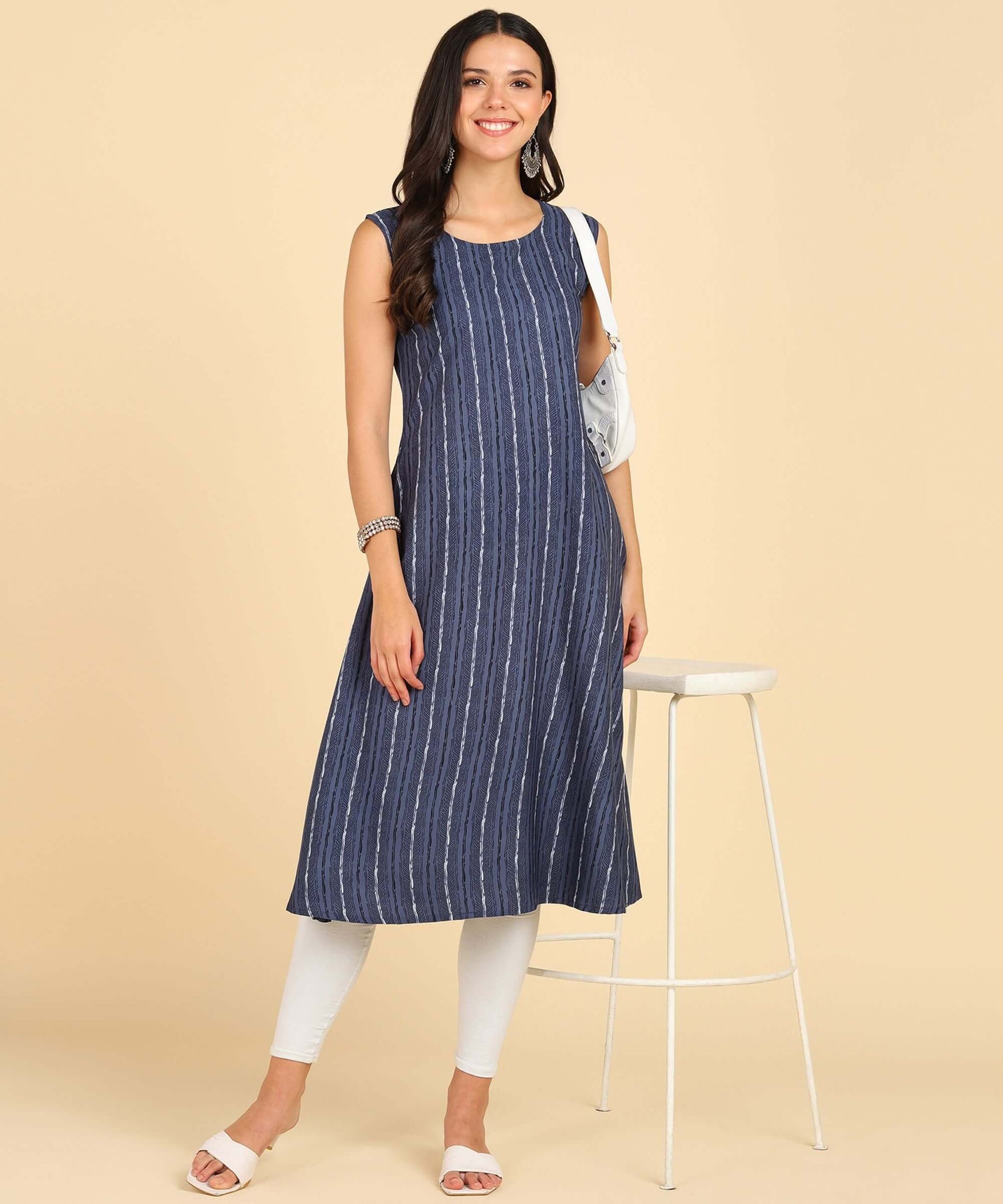 Women's Casual Wear Sleeveless Round Long Kurtis- Brand Kiosk Store