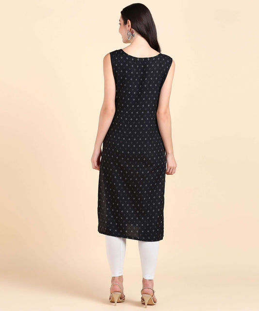 Women's Cotton Blend Sleeveless Casual Fancy Long Kurtis- Brand Kiosk Store