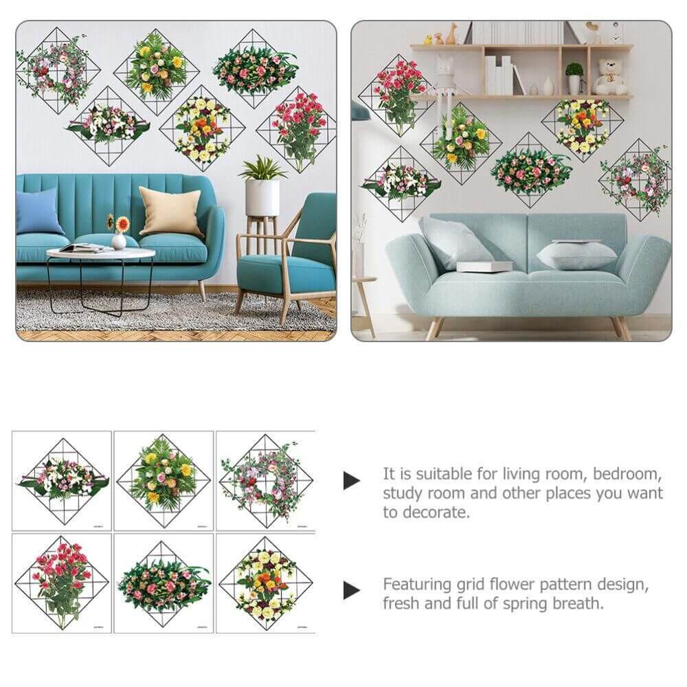Home Wall Art Grid Flower Pattern Sticker Office Decals The Flowers- Brand Kiosk Store
