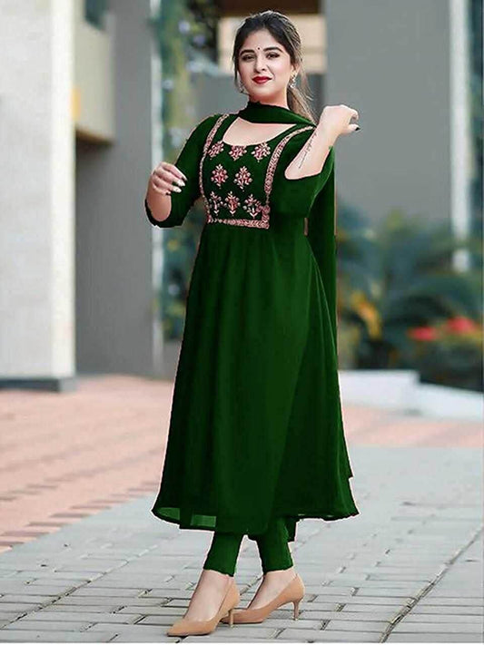 Elegant Embroidered Georgette Kurti Set- Brand Kiosk Store