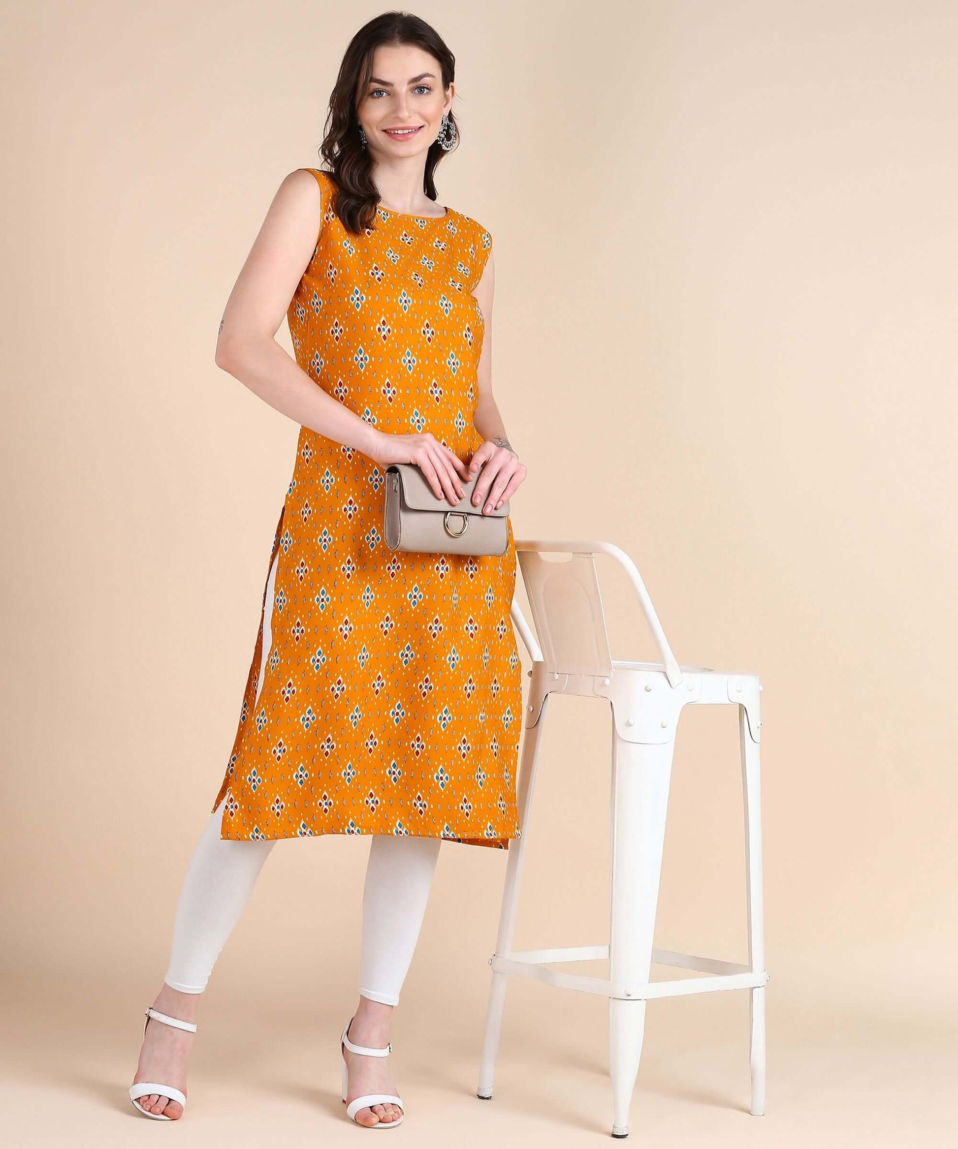 Women's Sleeveless Boat Neck Solid Casual Fancy Long Kurtis- Brand Kiosk Store