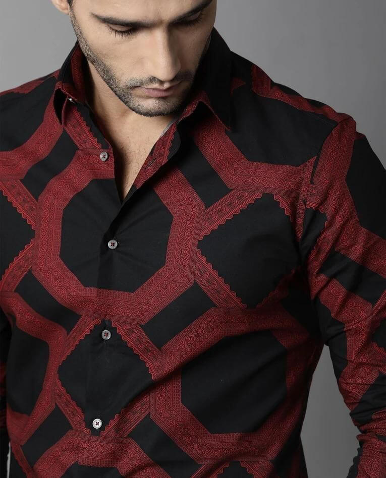Poly Cotton Printed Full Sleeves Regular Fit Mens Casual Shirt- Brand Kiosk Store