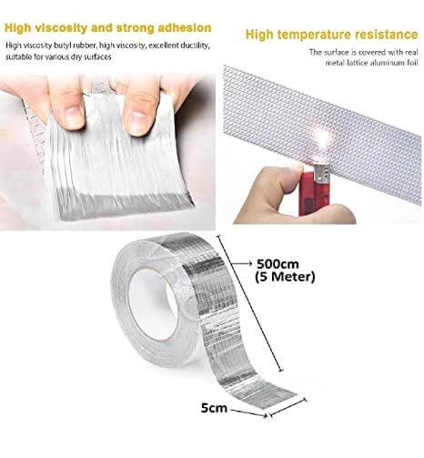 Leakage Repair Waterproof Tape for Pipe Roof Water Leakage Solution Aluminum Foil Adhesive Tape Sealing Butyl Rubber Tape for Surface Crack, Pipe Rupture (5cmx5m)- Brand Kiosk Store